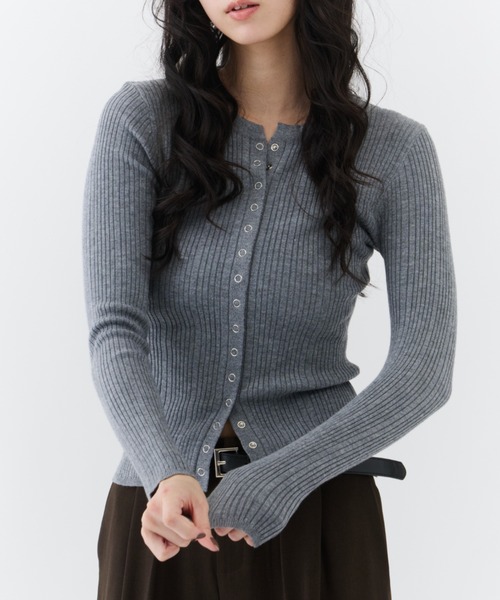 NUJOH（ヌゾ）の「Snap Rib Top / スナップリブトップ（Tシャツ/カットソー・レディース・アイボリー/ブラック/ライトブルー/チャコールグレー・FREE）」の19枚目の写真