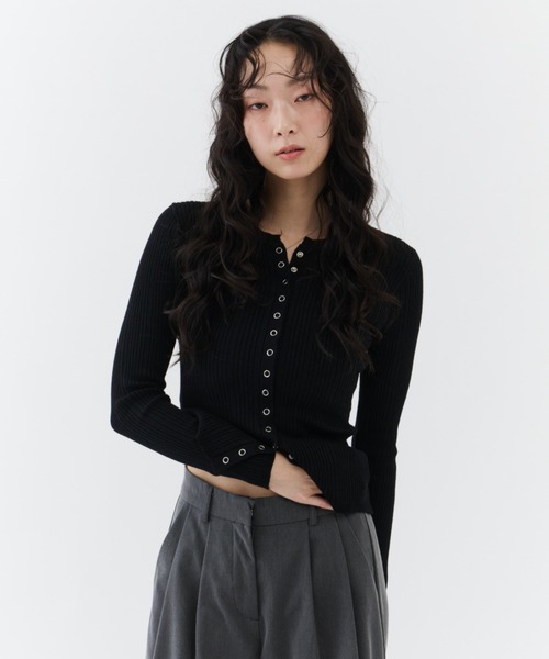 NUJOH（ヌゾ）の「Snap Rib Top / スナップリブトップ（Tシャツ/カットソー・レディース・アイボリー/ブラック/ライトブルー/チャコールグレー・FREE）」の21枚目の写真