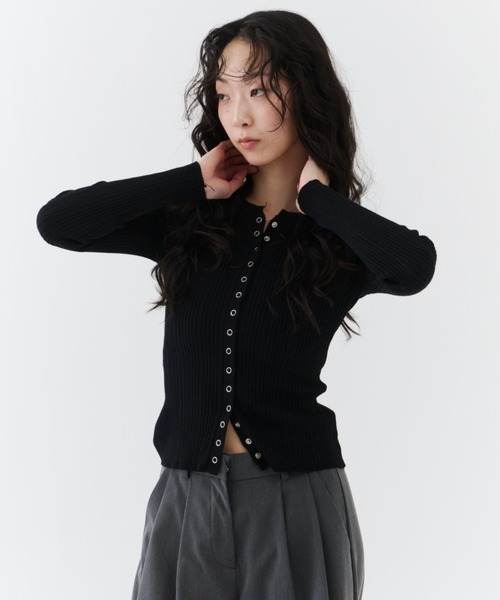 NUJOH（ヌゾ）の「Snap Rib Top / スナップリブトップ（Tシャツ/カットソー・レディース・アイボリー/ブラック/ライトブルー/チャコールグレー・FREE）」の22枚目の写真