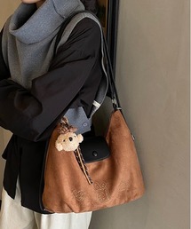 Y2K 大容量 スエード刺繍 バッグ ショルダーバッグ&斜め掛けバッグ デイリー&通勤用 ワンショルダークロワッサン【チャーム付】 3WAY