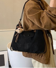 Y2K 大容量 スエード刺繍 バッグ ショルダーバッグ&斜め掛けバッグ デイリー&通勤用 ワンショルダークロワッサン【チャーム付】 3WAY