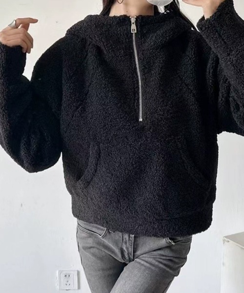 SallyLunn(サリーラン)の「ハーフジップボアフーディー(パーカー・レディース・ホワイト/ブラック/グレー・MEDIUM/LARGE)」の5枚目の写真