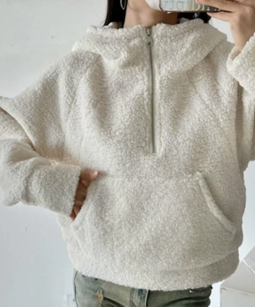 SallyLunn(サリーラン)の「ハーフジップボアフーディー(パーカー・レディース・ホワイト/ブラック/グレー・MEDIUM/LARGE)」の9枚目の写真