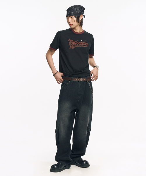 MOO(エムオーオー)の「レオパードアップリケリンガー半袖Tシャツ - ブラック(Tシャツ/カットソー・メンズ・その他・LARGE/MEDIUM)」の2枚目の写真