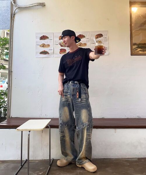 MOO(エムオーオー)の「レオパードアップリケリンガー半袖Tシャツ - ブラック(Tシャツ/カットソー・メンズ・その他・LARGE/MEDIUM)」の5枚目の写真