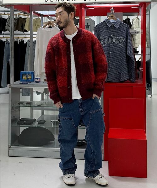 EXTRAORDINARY（エクストラオーディナリー）の「HERITAGE CHECK CARDIGAN RED（カーディガン/ボレロ・メンズ・その他・MEDIUM/LARGE/X-LARGE）」の2枚目の写真