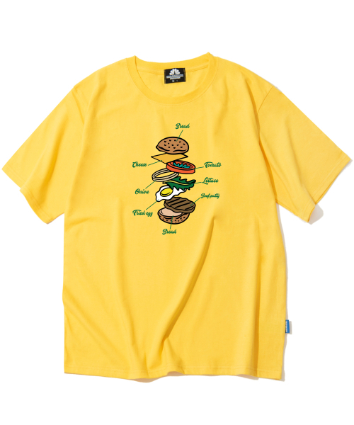TRIPSHION(トリップション)の「ハンバーガーレシピ グラフィックTシャツ - イエロー(Tシャツ/カットソー・メンズ・その他・LARGE/MEDIUM/X-LARGE)」の1枚目の写真