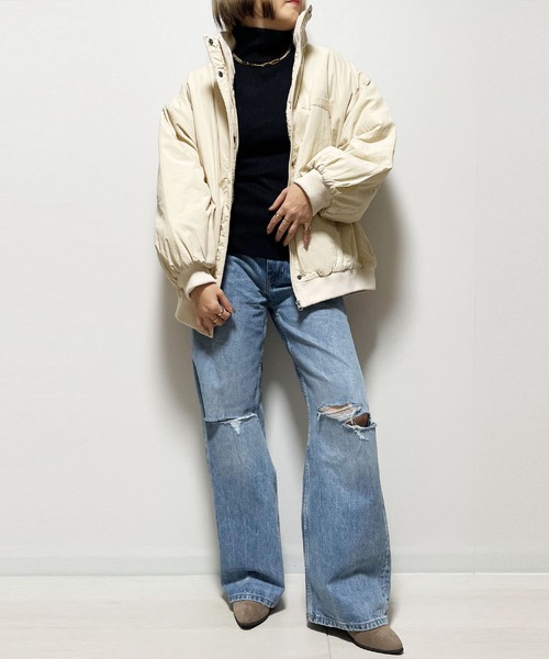 Fizz（フィズ）の「ハイネック襟裏フリース中綿ブルゾン（ブルゾン・レディース・アイボリー/ブラック/オリーブ/モカ・M）」の6枚目の写真