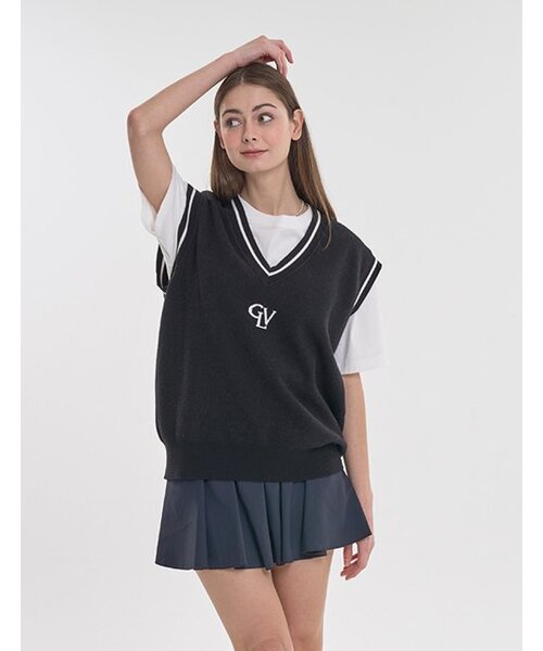 CLEVER FIELD（クレバーフィールド）の「Vネックドットグラフィックニットベスト[ブラック]（ベスト・メンズ・その他・LARGE/MEDIUM）」の2枚目の写真