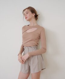 カットアウトTシャツ ベージュ [T41]