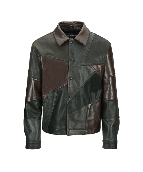 UNISEX PATCHWORK LEATHER JACKET awa730u(BLACK/BROWN)（ライダース