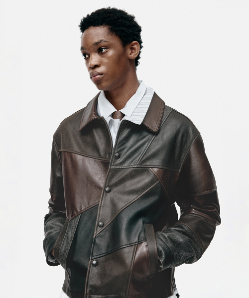 UNISEX PATCHWORK LEATHER JACKET awa730u(BLACK/BROWN)（ライダース