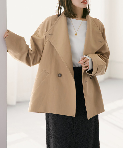 Noble(ノーブル)の「《追加》コットンダブルクロススタンドショートコート(その他アウター・レディース・ベージュ/カーキ/アイボリー・38/36)」の1枚目の写真