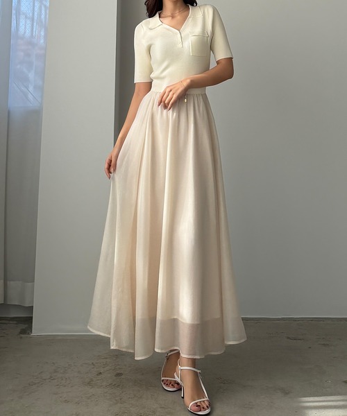 Louere(ルエレ)の「ポロニットドッキングシアーフレアワンピース(ワンピース・レディース・ブラック/アイボリー/ホワイト・SMALL/MEDIUM/LARGE)」の10枚目の写真