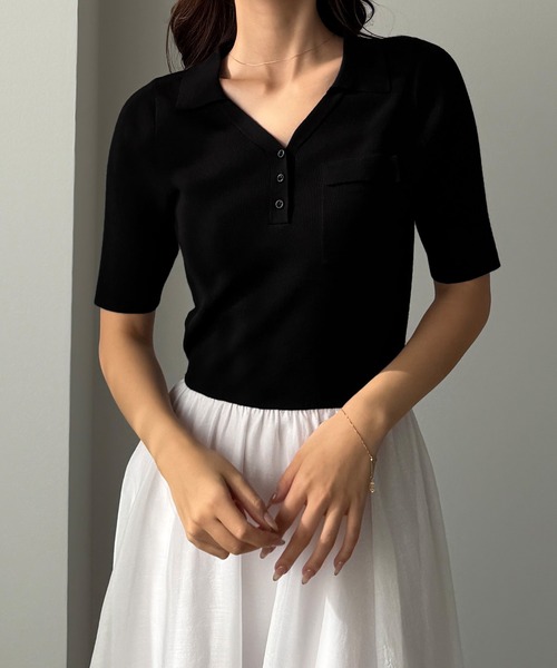 Louere(ルエレ)の「ポロニットドッキングシアーフレアワンピース(ワンピース・レディース・ブラック/アイボリー/ホワイト・SMALL/MEDIUM/LARGE)」の16枚目の写真