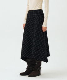 CHECK ASYMMETRICAL FLARED SKIRT