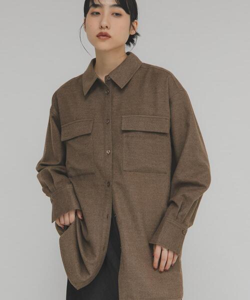 KBF（ケイビーエフ）の「ウールMIXルーズシャツ（シャツ/ブラウス・レディース・チャコールグレー/アイボリー/ブラウン系その他・ONE）」の3枚目の写真