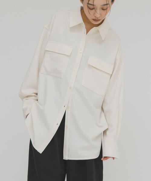 KBF（ケイビーエフ）の「ウールMIXルーズシャツ（シャツ/ブラウス・レディース・チャコールグレー/アイボリー/ブラウン系その他・ONE）」の12枚目の写真