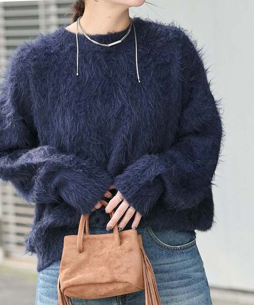 JOURNAL STANDARD（ジャーナルスタンダード）の「《WEB限定追加2》シャギークルーネックプルオーバー（ニット/セーター・レディース・ブラック/ピンク/チャコールグレー/ライトグレー/レッド/ネイビー/イエロー・FREE）」の5枚目の写真