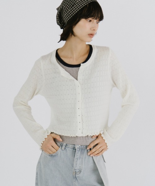 duei(デュイ)の「アイレットコンパクトカーディガン(カーディガン/ボレロ・レディース・アイボリー/ブラック/グレー/ピンク・FREE)」の2枚目の写真