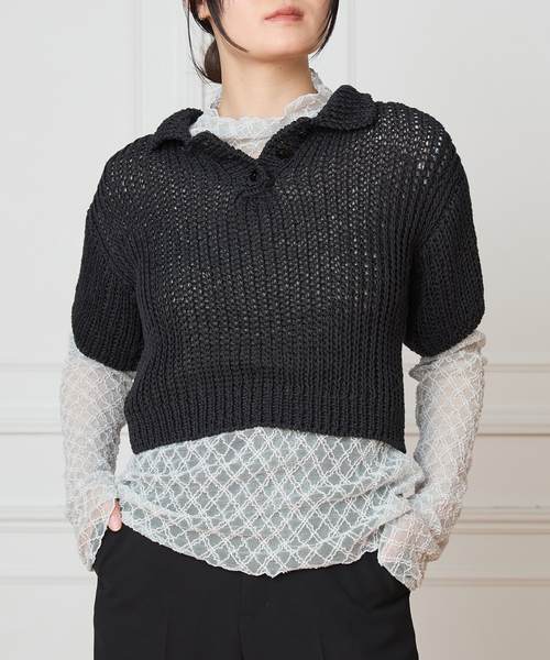 IENA LA BOUCLE(イエナラブークル)の「MAYDI/マイディ slip stitch back loop ポロニット EFLEJA(ニット/セーター・レディース・ブラック・FREE)」の1枚目の写真