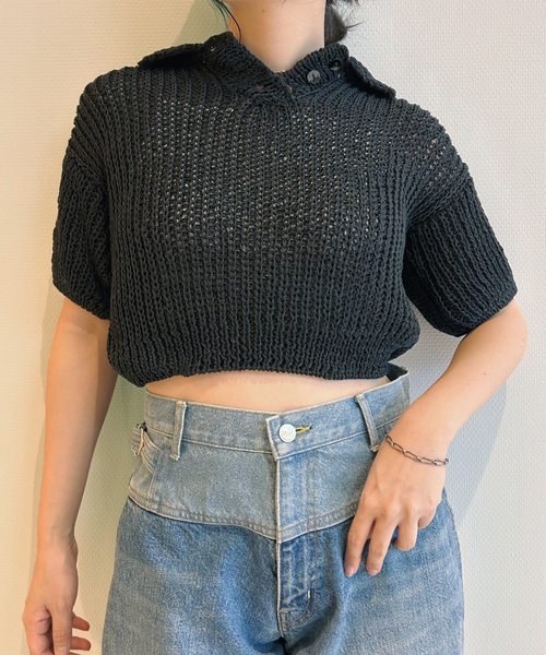 IENA LA BOUCLE(イエナラブークル)の「MAYDI/マイディ slip stitch back loop ポロニット EFLEJA(ニット/セーター・レディース・ブラック・FREE)」の10枚目の写真