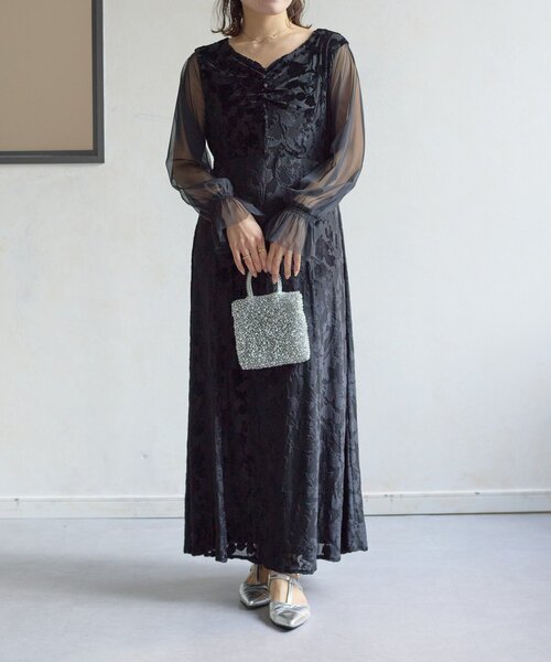 Thevon（ゼボン）の「袖シアーオパールレースワンピース（ワンピース・レディース・ブラック/ブラウン・M）」の6枚目の写真