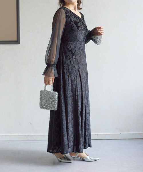 Thevon（ゼボン）の「袖シアーオパールレースワンピース（ワンピース・レディース・ブラック/ブラウン・M）」の9枚目の写真