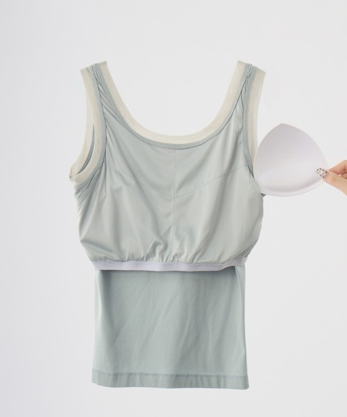 idem(イデム)の「【カップ付き】bi-color sheer cup in tank top / 配色シアータンクトップ(タンクトップ・レディース・ライトブルー/ベージュ・FREE)」の10枚目の写真