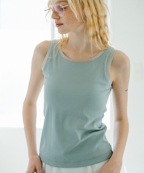 idem(イデム)の「【カップ付き】bi-color sheer cup in tank top / 配色シアータンクトップ(タンクトップ・レディース・ライトブルー/ベージュ・FREE)」の5枚目の写真
