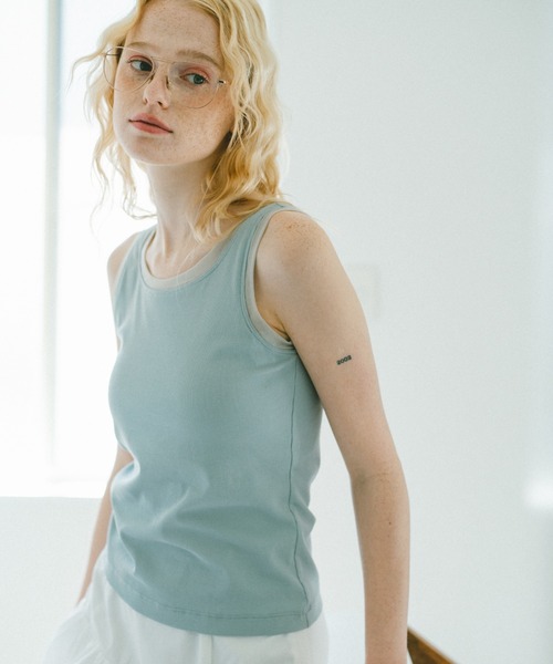 idem(イデム)の「【カップ付き】bi-color sheer cup in tank top / 配色シアータンクトップ(タンクトップ・レディース・ライトブルー/ベージュ・FREE)」の12枚目の写真