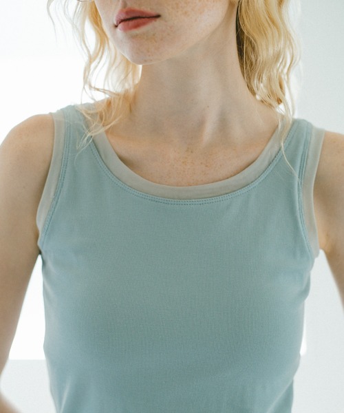 idem(イデム)の「【カップ付き】bi-color sheer cup in tank top / 配色シアータンクトップ(タンクトップ・レディース・ライトブルー/ベージュ・FREE)」の6枚目の写真