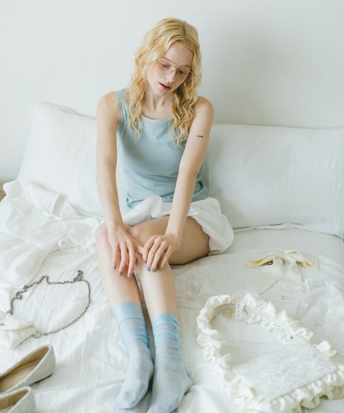 idem(イデム)の「【カップ付き】bi-color sheer cup in tank top / 配色シアータンクトップ(タンクトップ・レディース・ライトブルー/ベージュ・FREE)」の14枚目の写真