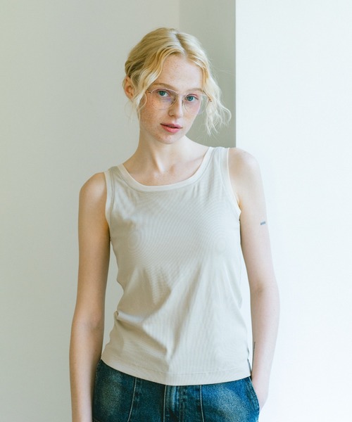idem(イデム)の「【カップ付き】bi-color sheer cup in tank top / 配色シアータンクトップ(タンクトップ・レディース・ライトブルー/ベージュ・FREE)」の15枚目の写真