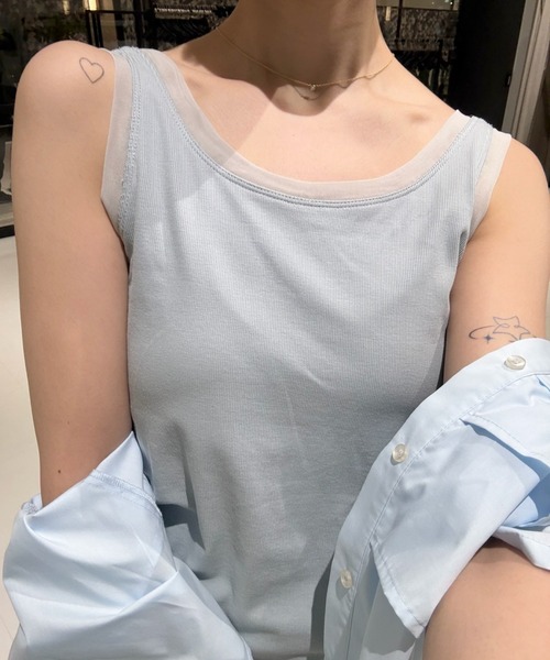 idem(イデム)の「【カップ付き】bi-color sheer cup in tank top / 配色シアータンクトップ(タンクトップ・レディース・ライトブルー/ベージュ・FREE)」の3枚目の写真