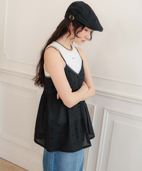 miette（ミエット）の「コットンレースフリルキャミソール（キャミソール・レディース・ブラック/ホワイト・L/M/S）」の3枚目の写真