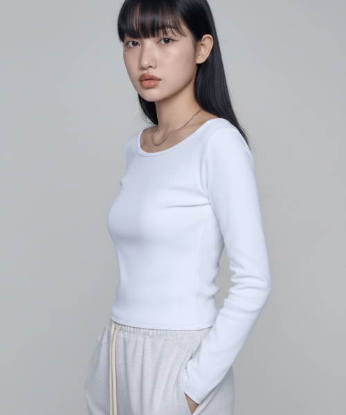 セール】ウォニットボートネック長袖Tシャツホワイト（Tシャツ