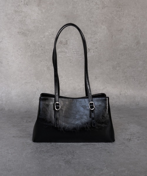 SHE HER HER HERS（シーハーハーハーズ）の「ヴィンテージエナメルスクエアバッグ（トートバッグ・レディース・ブラック/キャメル/ブラウン/アイボリー・FREE）」の2枚目の写真