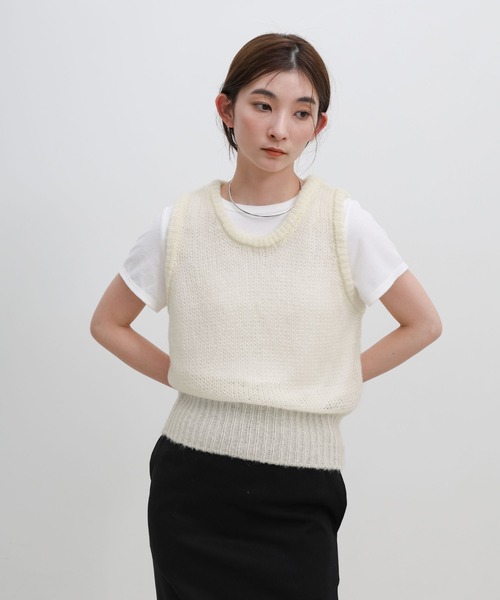 select MOCA（セレクトモカ）の「モヘアライクシアーニットベスト（ベスト・レディース・アイボリー/グレー・FREE）」の15枚目の写真