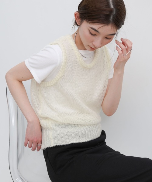 select MOCA（セレクトモカ）の「モヘアライクシアーニットベスト（ベスト・レディース・アイボリー/グレー・FREE）」の19枚目の写真