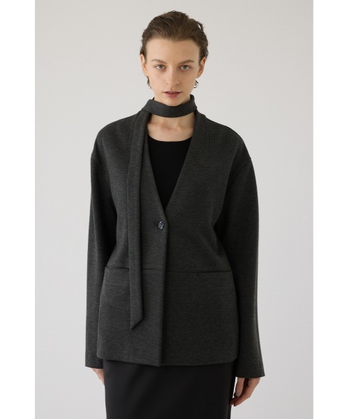 RIM.ARK（リムアーク）の「Double face tie jacket ダブル フェイス タイ ジャケット（ノーカラージャケット・レディース・グレー/ダークブラウン/ブラック・36/38）」の4枚目の写真