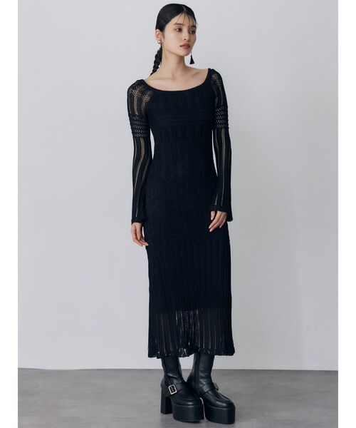 MURUA(ムルーア)の「バイカラークロシェニットワンピース(ワンピース・レディース・ホワイト/ブラック/ブルー・FREE)」の8枚目の写真