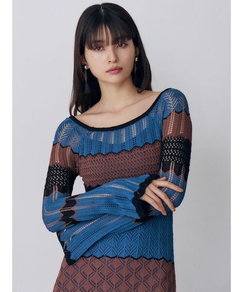 MURUA(ムルーア)の「バイカラークロシェニットワンピース(ワンピース・レディース・ホワイト/ブラック/ブルー・FREE)」の14枚目の写真