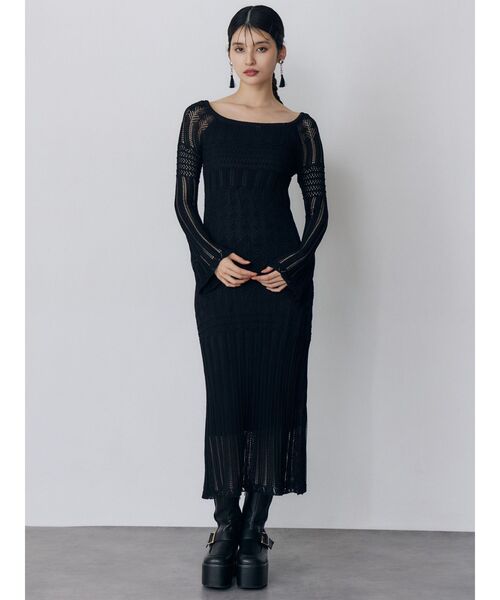 MURUA(ムルーア)の「バイカラークロシェニットワンピース(ワンピース・レディース・ホワイト/ブラック/ブルー・FREE)」の16枚目の写真