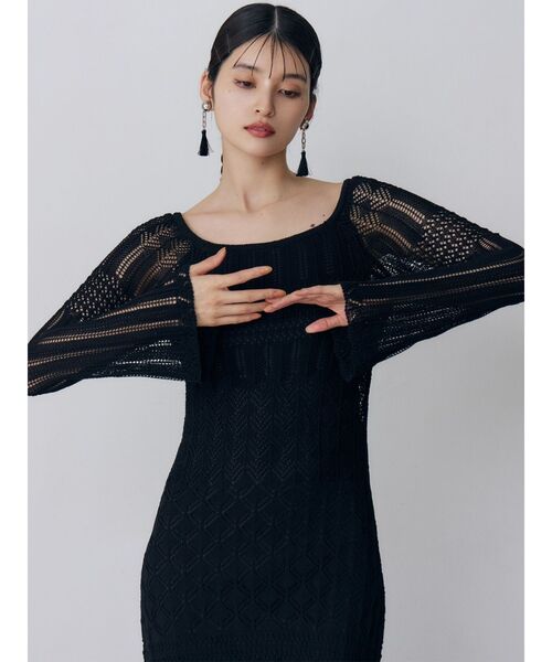 MURUA(ムルーア)の「バイカラークロシェニットワンピース(ワンピース・レディース・ホワイト/ブラック/ブルー・FREE)」の19枚目の写真