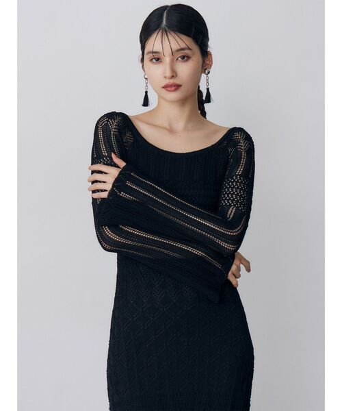 MURUA(ムルーア)の「バイカラークロシェニットワンピース(ワンピース・レディース・ホワイト/ブラック/ブルー・FREE)」の20枚目の写真