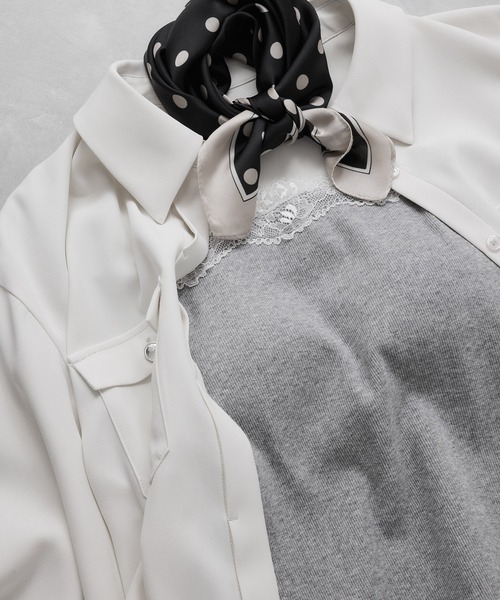 VIS(ビス)の「レーステレコキャミソール(キャミソール・レディース・ライトグレー/オフホワイト/ブラック・FREE)」の4枚目の写真