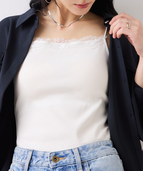 VIS(ビス)の「レーステレコキャミソール(キャミソール・レディース・ライトグレー/オフホワイト/ブラック・FREE)」の8枚目の写真