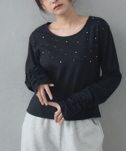 RETRO GIRL(レトロガール)の「スタッズカットソー(Tシャツ/カットソー・レディース・ブラック/オフホワイト・FREE)」の2枚目の写真