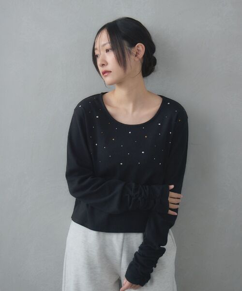 RETRO GIRL(レトロガール)の「スタッズカットソー(Tシャツ/カットソー・レディース・ブラック/オフホワイト・FREE)」の3枚目の写真
